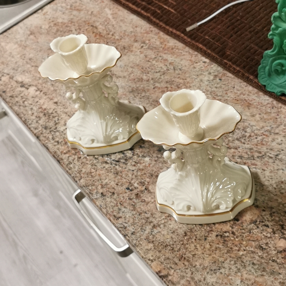 Lenox Cream and Gold Candle Holders Table Settings Home Christmas Easter